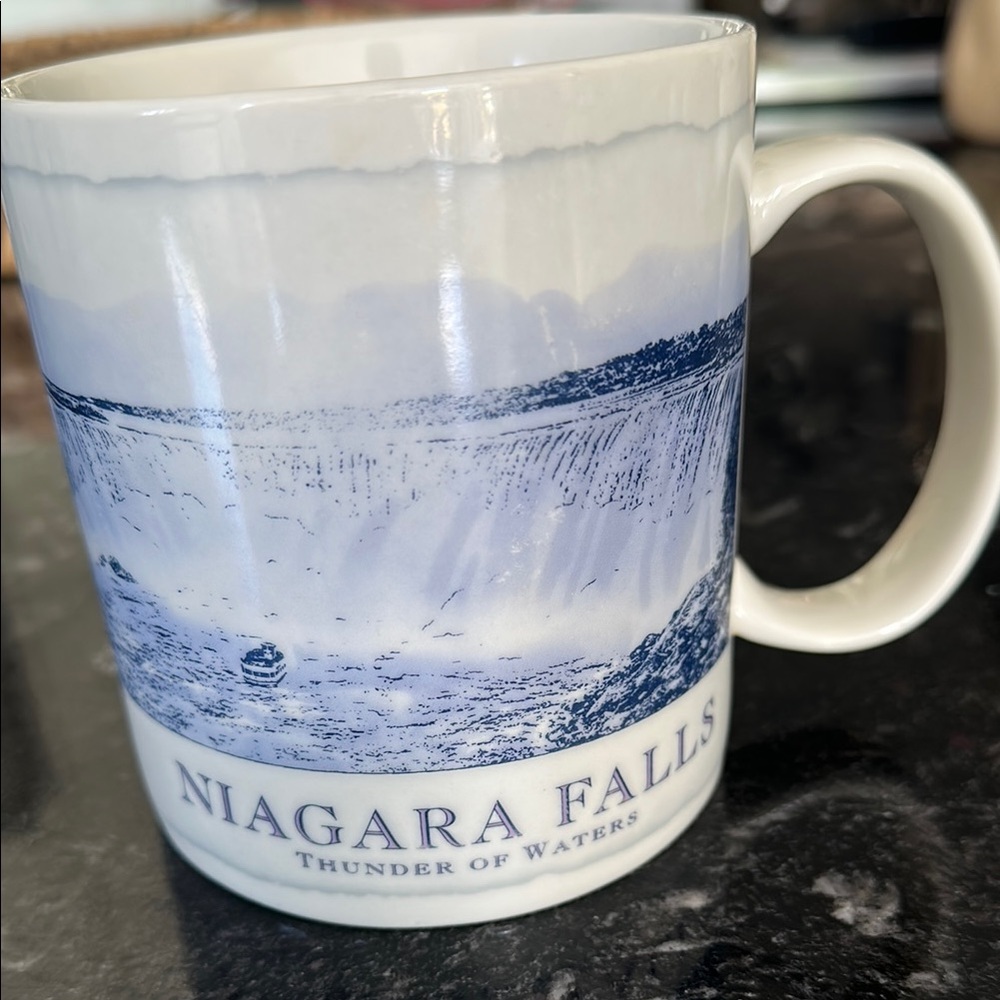 Starbucks Niagara Falls Blue and White Mug
